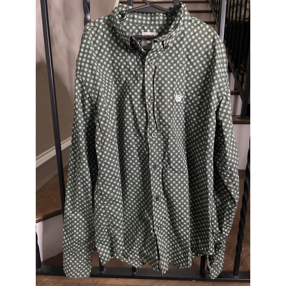 Boy's Size XL 14 Cinch Boy's Olive Geo/Medallion Print Long Sleeve Western Shirt
